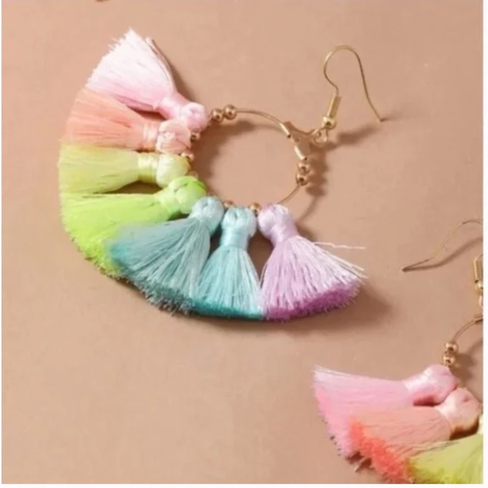 ⭐️❤️FREE Fringe Tassel Rainbow String Knot Hipster Hippie Art Drop Chic Earrings